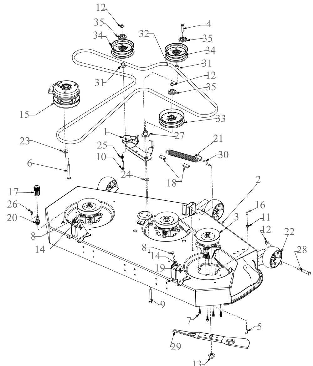 Deck 1 Diagram and Parts List for ZT2-54KW (17RIEACI010)(2020) Cub Cadet Lawn Tractor